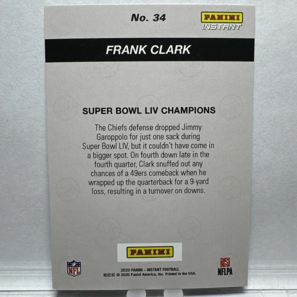 2020 Panini Instant Chiefs Super Bowl Frank Clark #34 Football Card